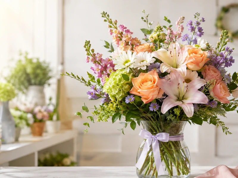 Fresh uplifting get-well bouquet on a clean florist counter for a Velvet Rose guide