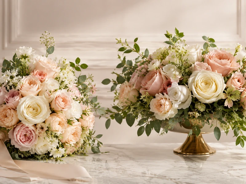 Cheerful birthday bouquet beside a blank card for a Velvet Rose message guide