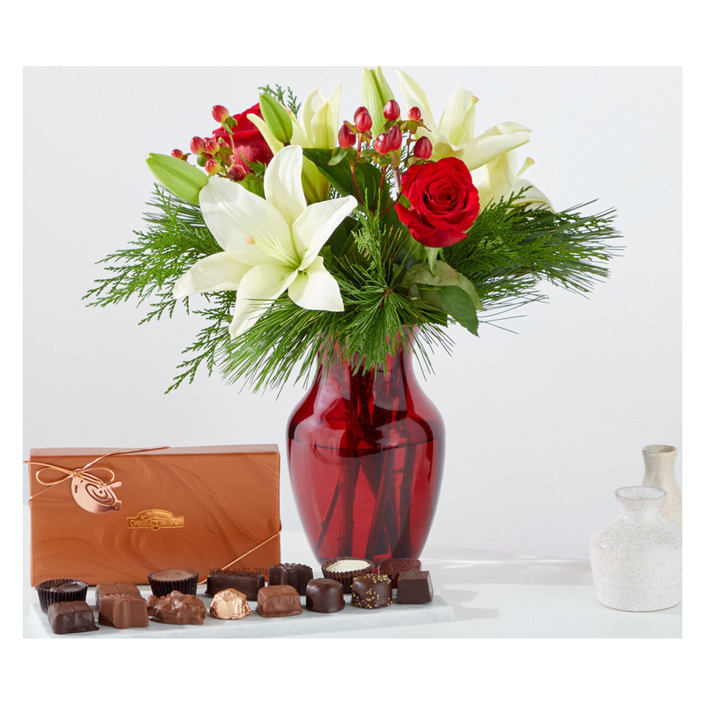 Evergreen Delight Bouquet and Chocolate Gift Set