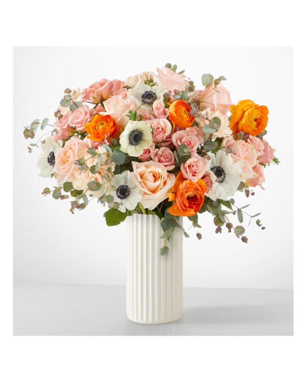 Touch of Honey Anemone Bouquet - Deluxe with White Fluted Vase