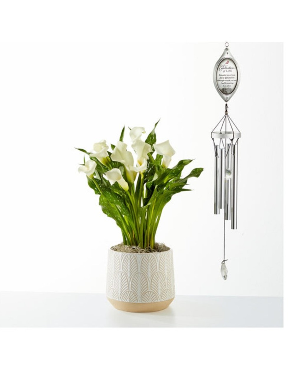 White Calla Lily Plant & Celebration of Life Windchime