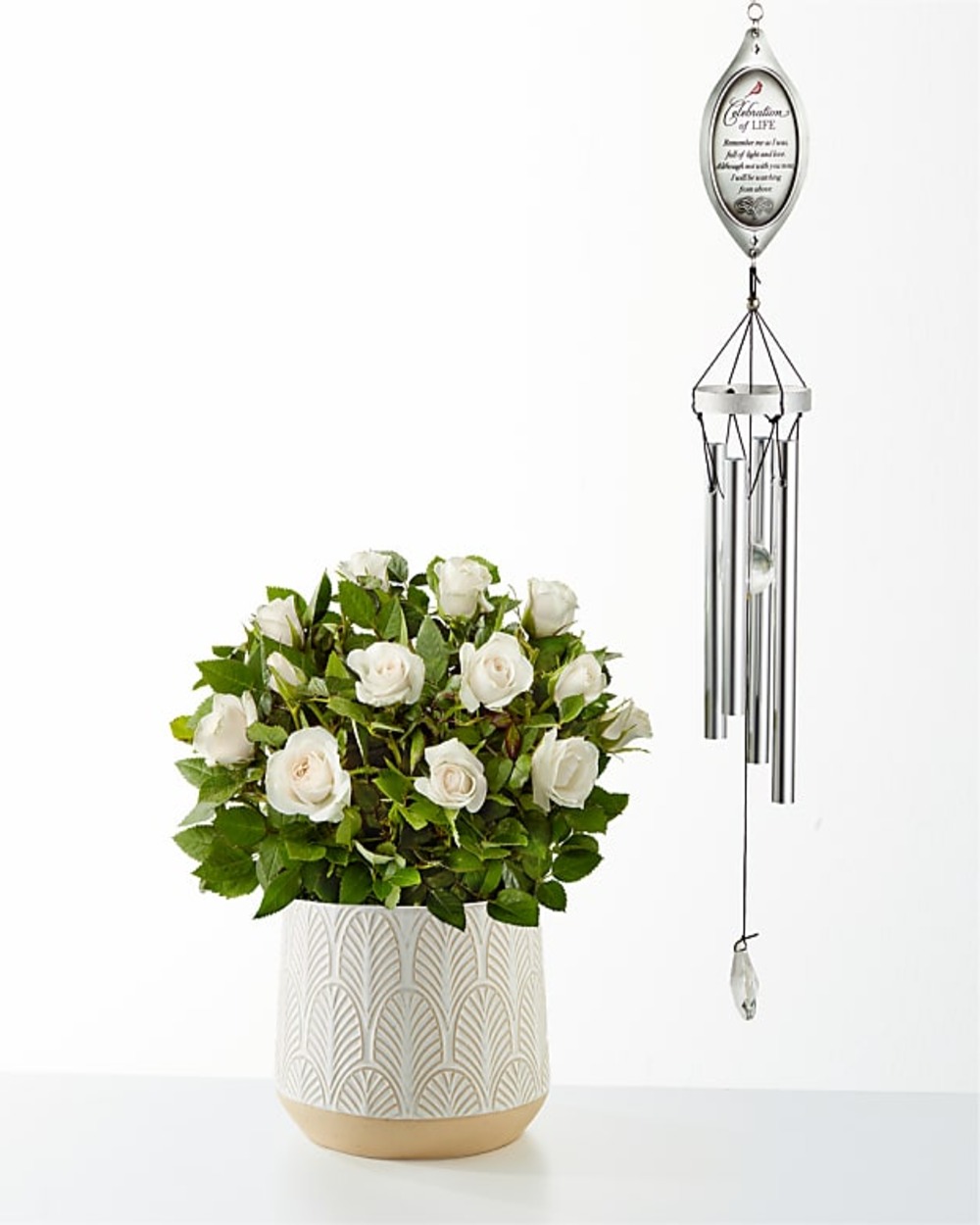 White Mini Rose & Celebration of Life Windchime